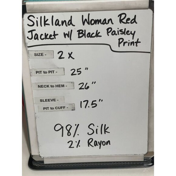 Silkland Woman Size 2X Cherry Red Jacket W/ Black Paisley Print 98% Silk Classic - Picture 6 of 6